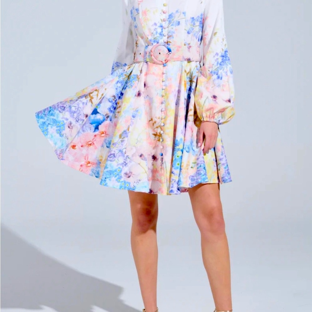 Dalia Macphee Floral Fit and Flare Long Sleeve Dress